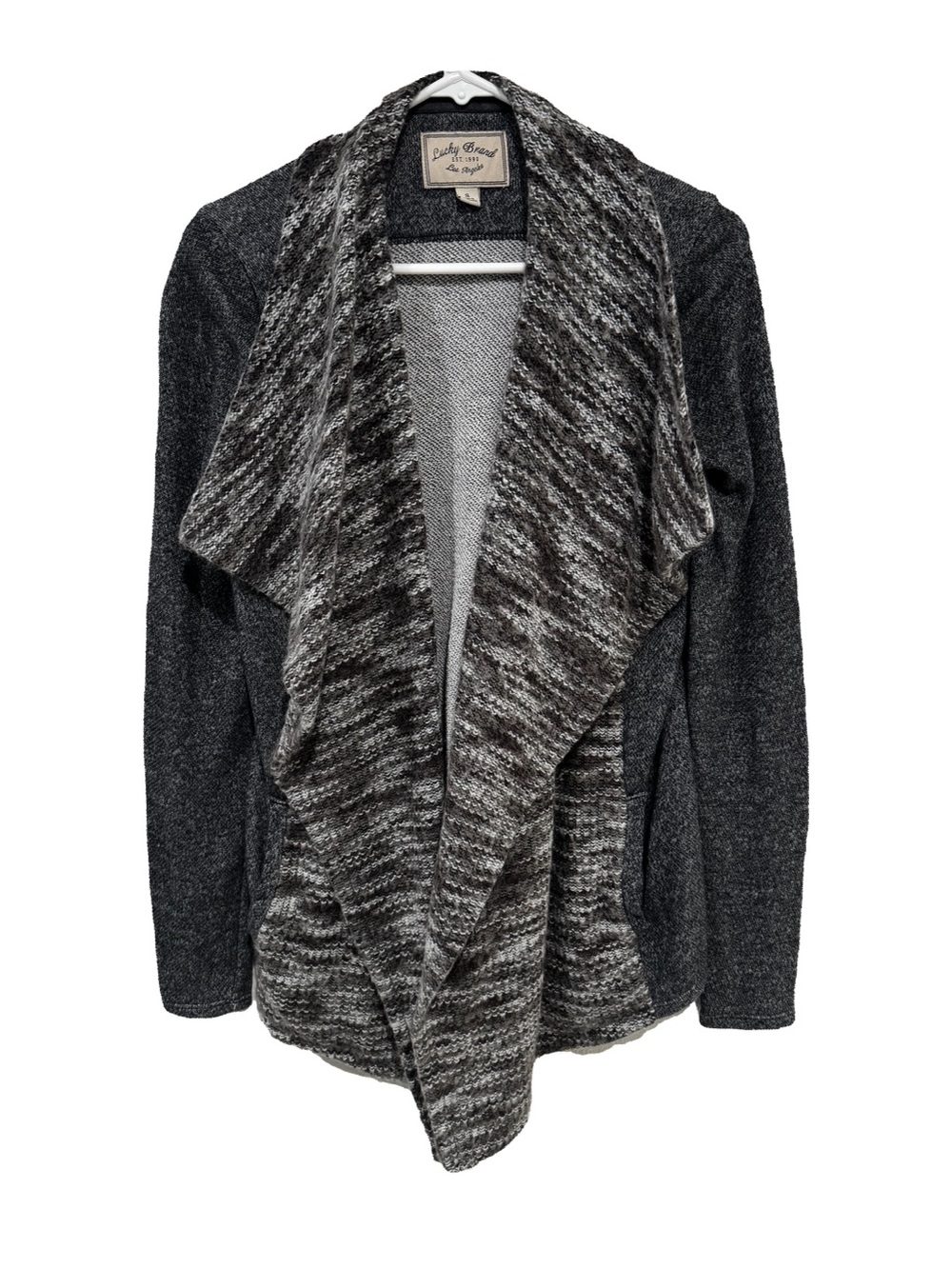 Lucky Brand Charcoal & Heather Gray Draped Open-Front Cardigan